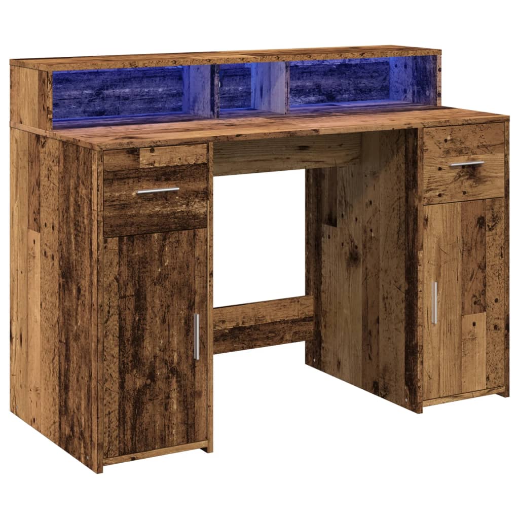 Scrivania con Luci LED Legno Antico 120x55x91 cm in Multistrato