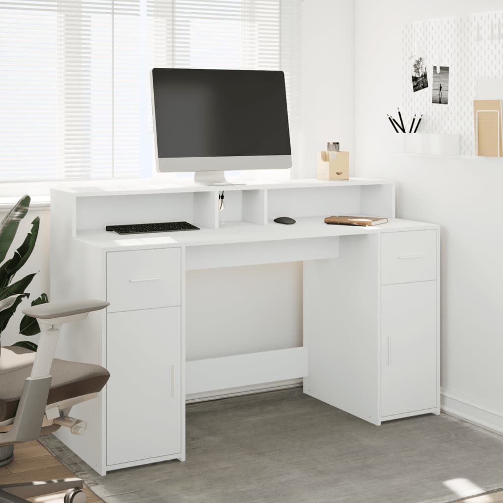 Scrivania con Luci LED Bianca 140x55x91 cm in Legno Multistrato | homemem39
