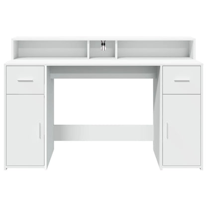 Scrivania con Luci LED Bianca 140x55x91 cm in Legno Multistrato | homemem39