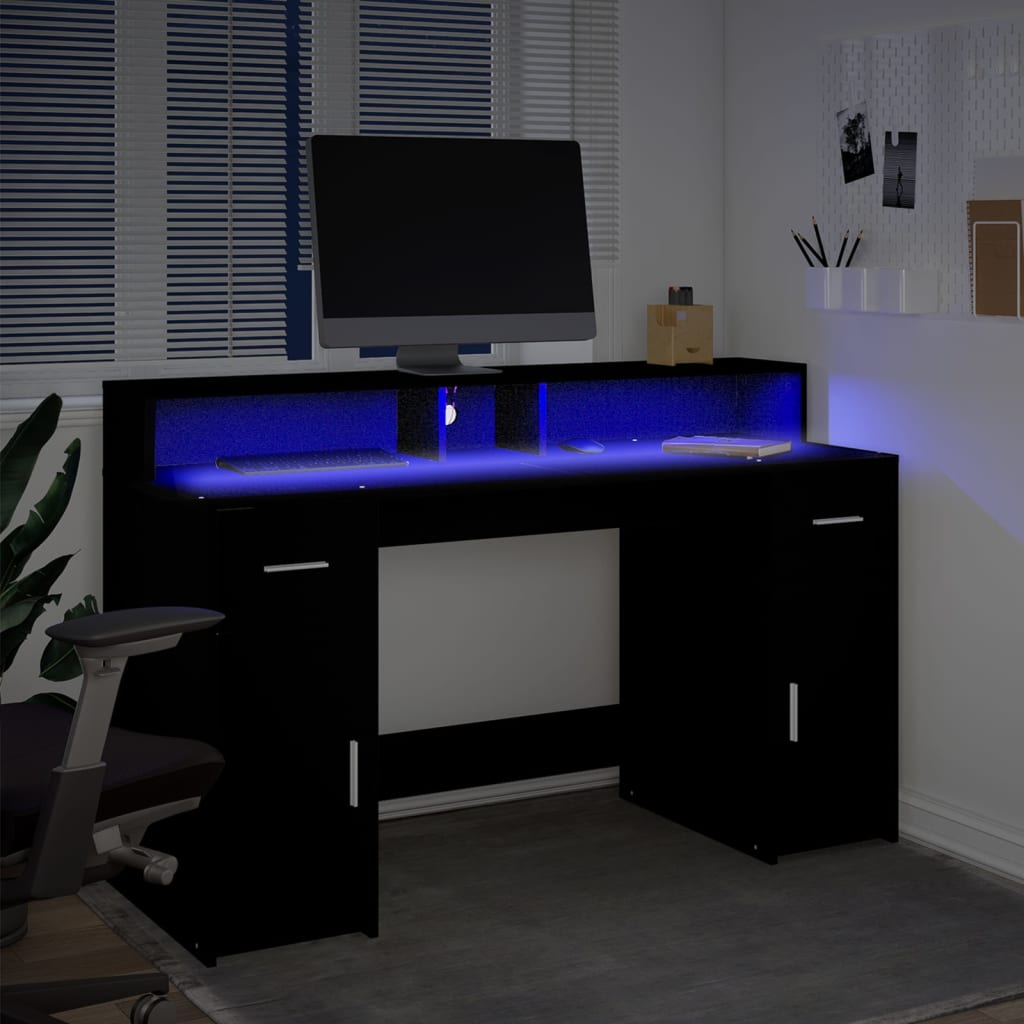 Scrivania con Luci LED Nera 140x55x91 cm in Legno Multistrato - homemem39