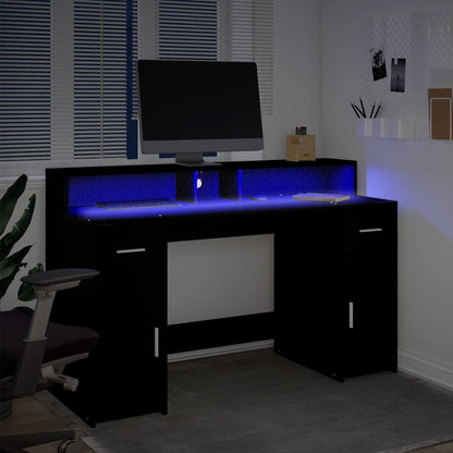 Scrivania con Luci LED Nera 140x55x91 cm in Legno Multistrato - homemem39