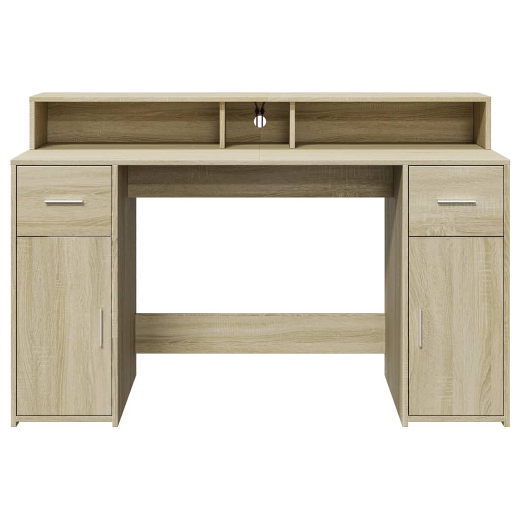 Scrivania con Luci LED Rovere Sonoma 140x55x91cm in Multistrato