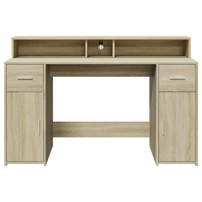Scrivania con Luci LED Rovere Sonoma 140x55x91cm in Multistrato