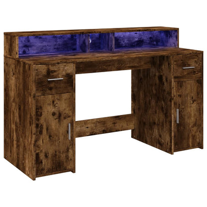 Scrivania con Luci LED Rovere Fumo 140x55x91 cm in Multistrato | homemem39