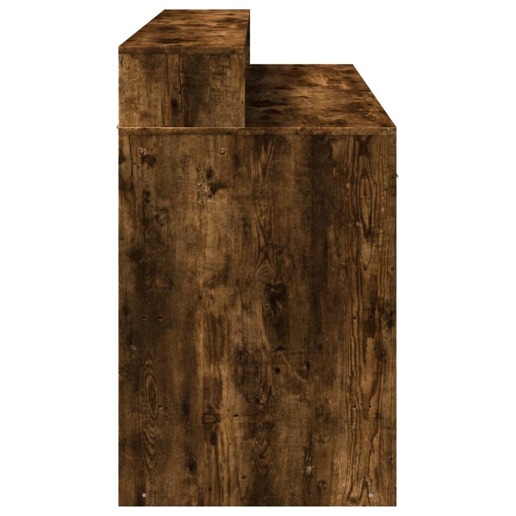 Scrivania con Luci LED Rovere Fumo 140x55x91 cm in Multistrato | homemem39