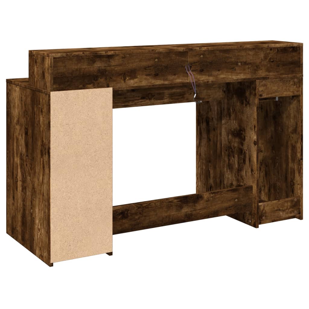 Scrivania con Luci LED Rovere Fumo 140x55x91 cm in Multistrato | homemem39