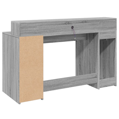 Scrivania con Luci LED Grigio Sonoma 140x55x91cm in Multistrato