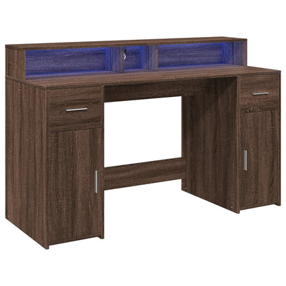Scrivania con Luci LED Marrone Rovere 140x55x91 cm Multistrato | homemem39