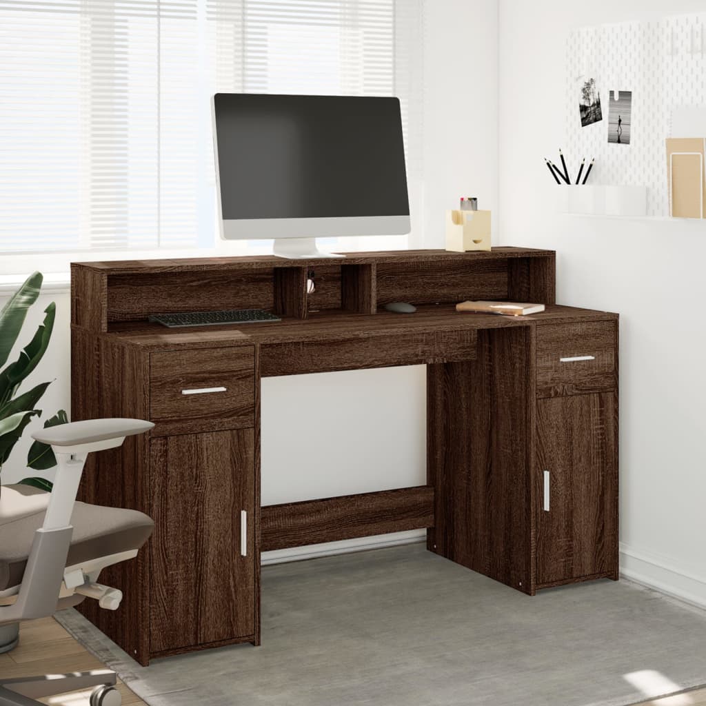 Scrivania con Luci LED Marrone Rovere 140x55x91 cm Multistrato | homemem39
