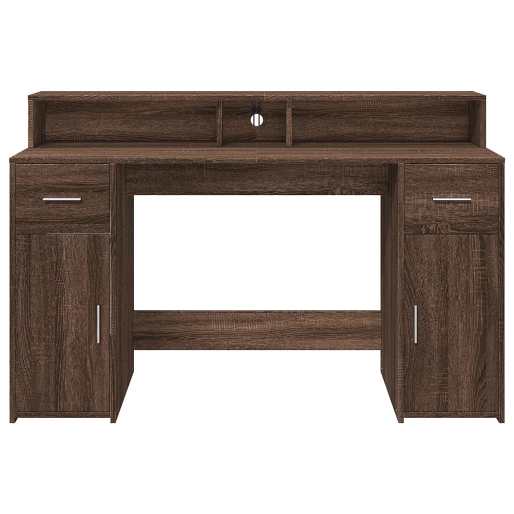 Scrivania con Luci LED Marrone Rovere 140x55x91 cm Multistrato