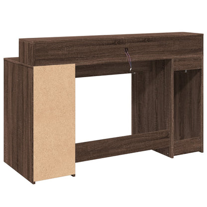 Scrivania con Luci LED Marrone Rovere 140x55x91 cm Multistrato