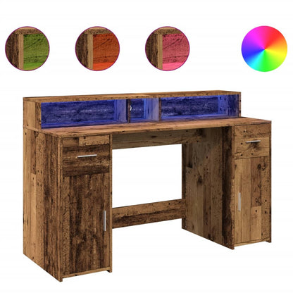 Scrivania con Luci LED Legno Antico 140x55x91 cm in Multistrato | homemem39