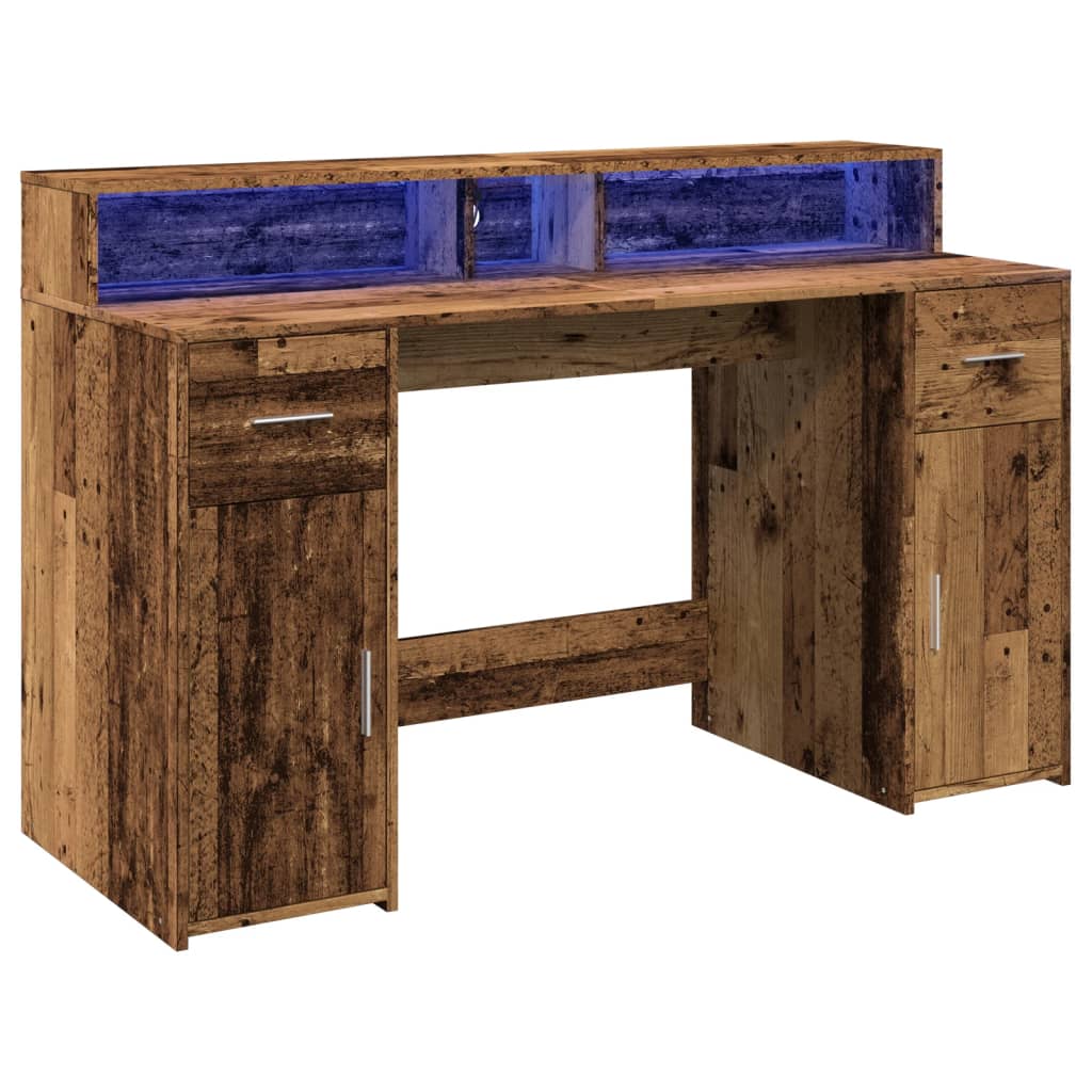 Scrivania con Luci LED Legno Antico 140x55x91 cm in Multistrato | homemem39