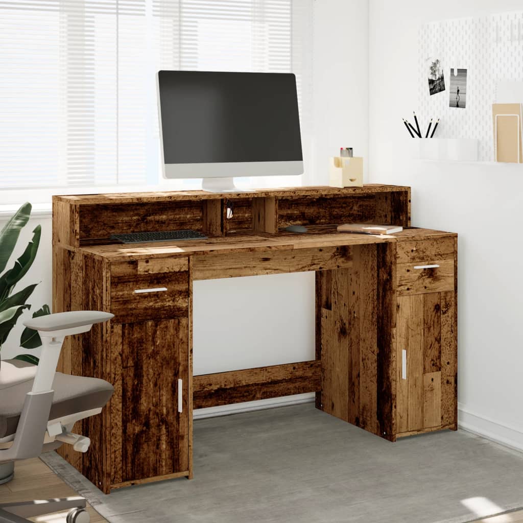 Scrivania con Luci LED Legno Antico 140x55x91 cm in Multistrato | homemem39