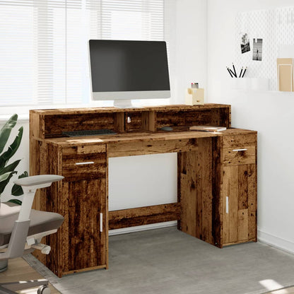 Scrivania con Luci LED Legno Antico 140x55x91 cm in Multistrato | homemem39
