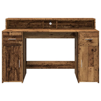 Scrivania con Luci LED Legno Antico 140x55x91 cm in Multistrato | homemem39