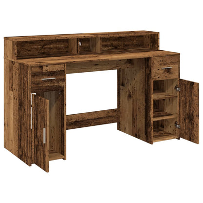 Scrivania con Luci LED Legno Antico 140x55x91 cm in Multistrato - homemem39