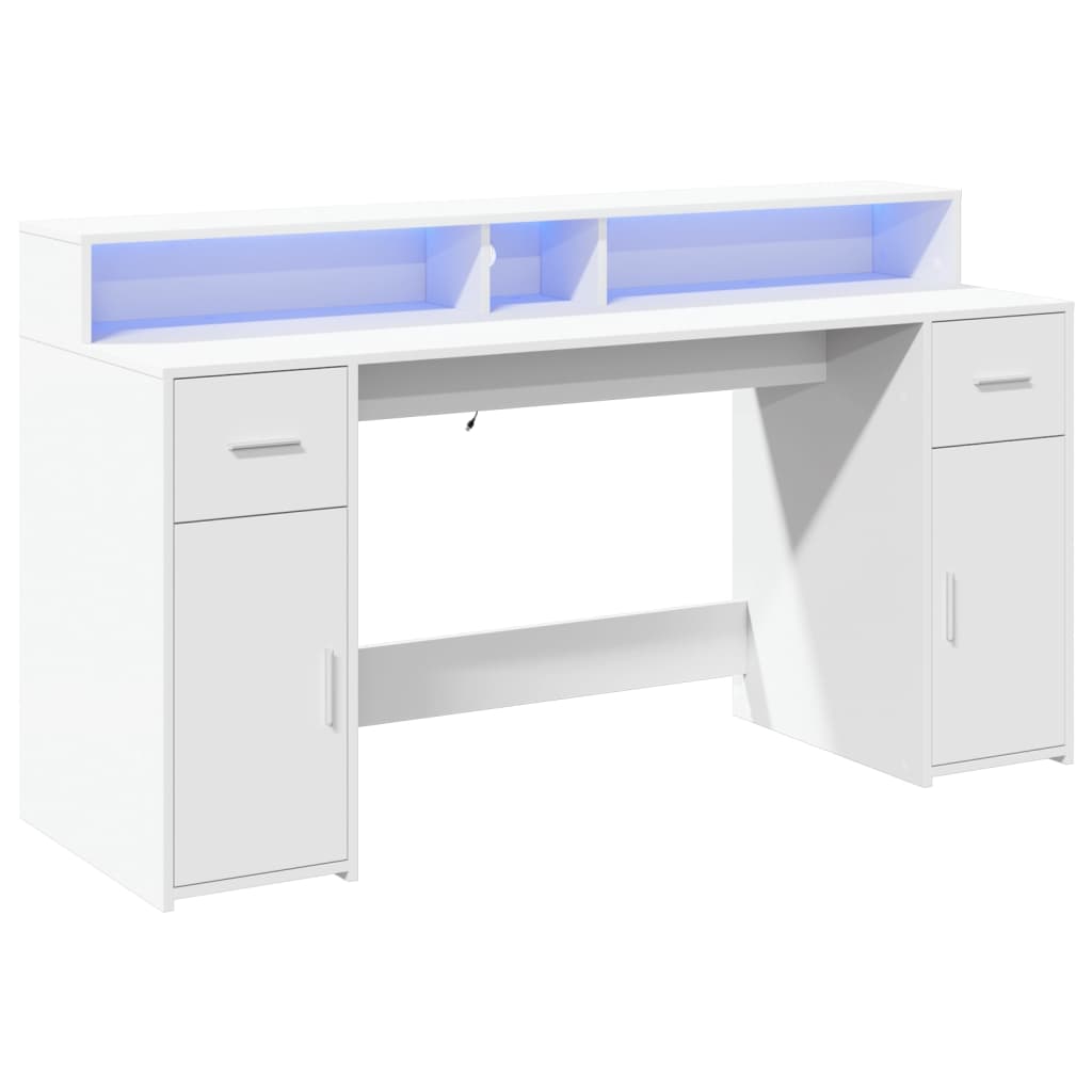 Scrivania con Luci LED Bianca 160x55x91 cm in Legno Multistrato