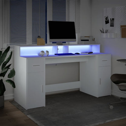 Scrivania con Luci LED Bianca 160x55x91 cm in Legno Multistrato - homemem39