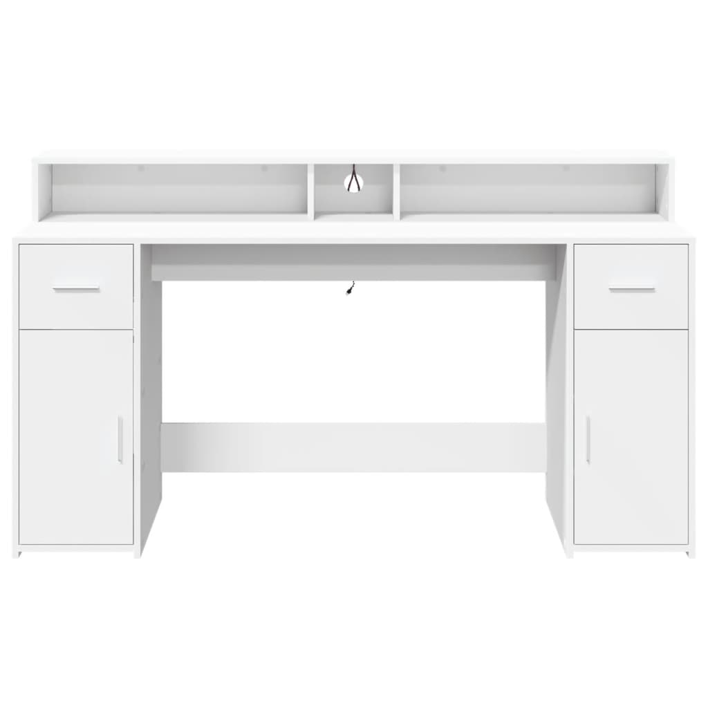 Scrivania con Luci LED Bianca 160x55x91 cm in Legno Multistrato
