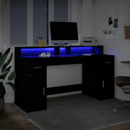 Scrivania con Luci LED Nera 160x55x91 cm in Legno Multistrato - homemem39