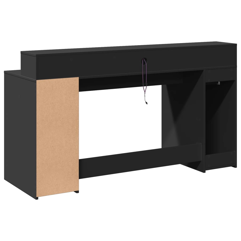 Scrivania con Luci LED Nera 160x55x91 cm in Legno Multistrato - homemem39