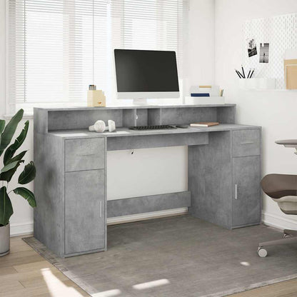 Scrivania con Luci LED Grigio Cemento 160x55x91 cm Multistrato