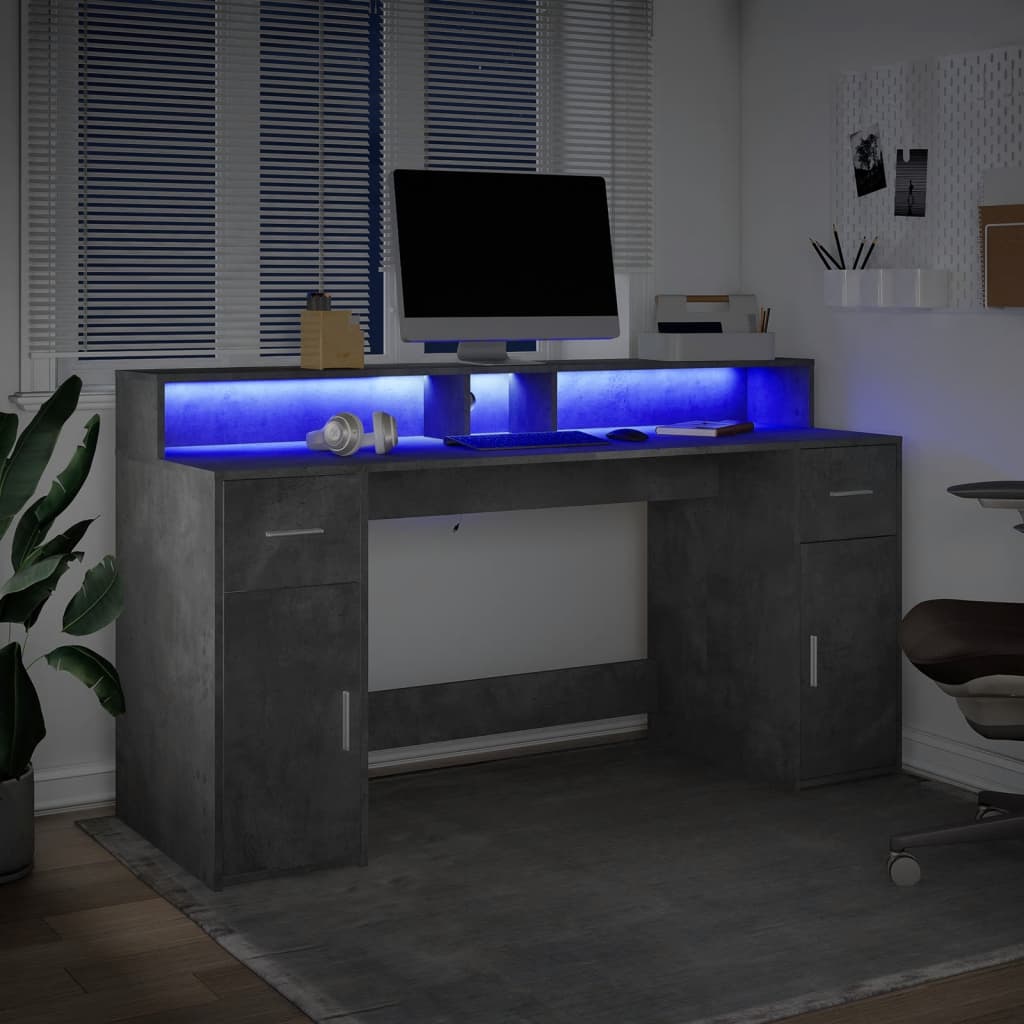 Scrivania con Luci LED Grigio Cemento 160x55x91 cm Multistrato - homemem39