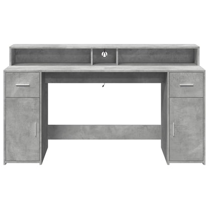 Scrivania con Luci LED Grigio Cemento 160x55x91 cm Multistrato