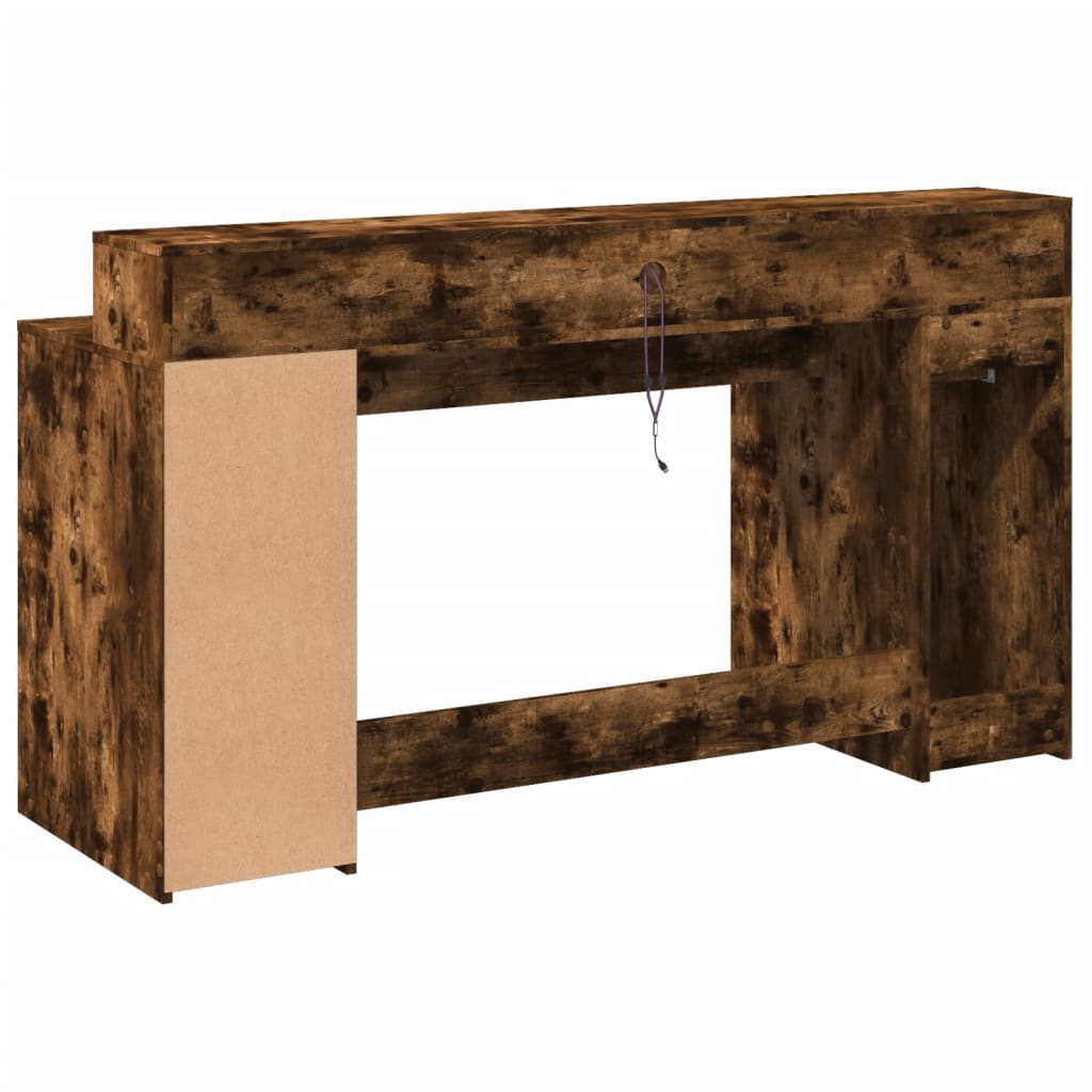 Scrivania con Luci LED Rovere Fumo 160x55x91 cm in Multistrato