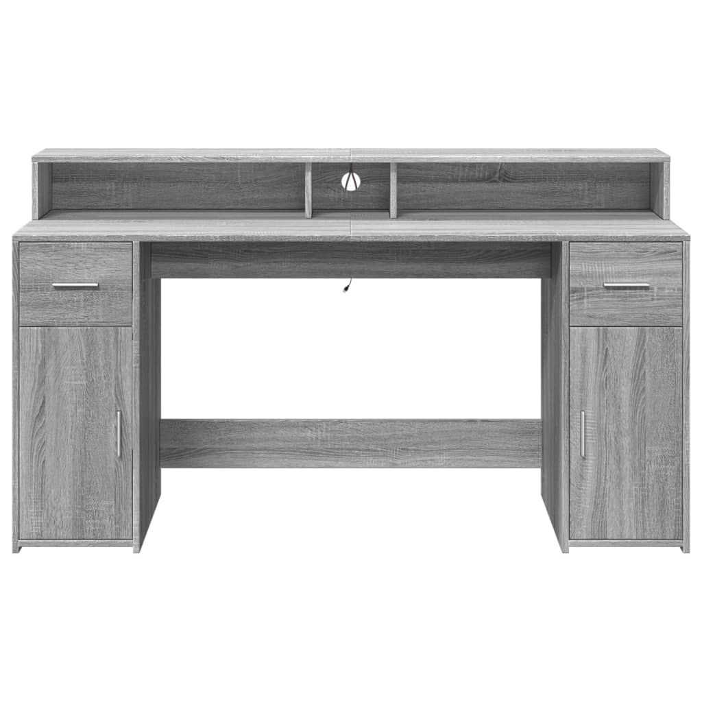 Scrivania con Luci LED Grigio Sonoma 160x55x91cm in Multistrato | homemem39