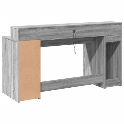 Scrivania con Luci LED Grigio Sonoma 160x55x91cm in Multistrato | homemem39