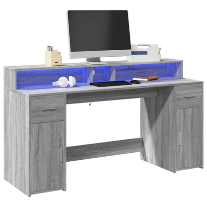 Scrivania con Luci LED Grigio Sonoma 160x55x91cm in Multistrato
