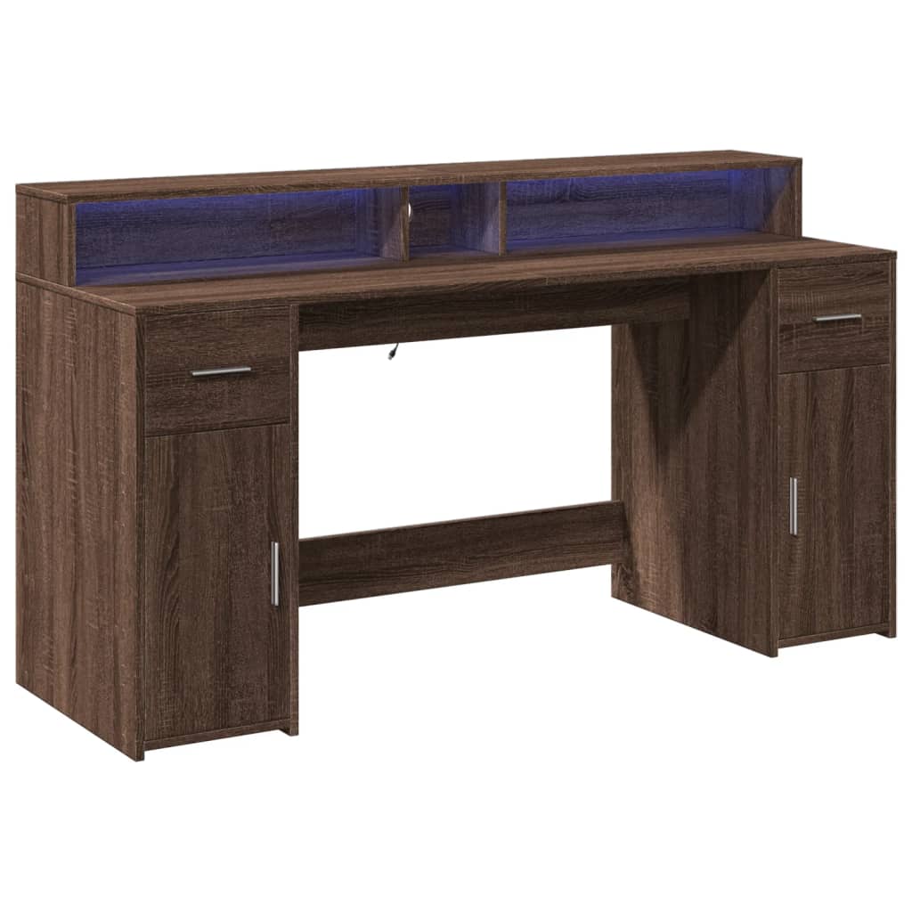 Scrivania con Luci LED Marrone Rovere 160x55x91 cm Multistrato | homemem39