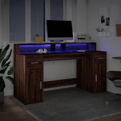 Scrivania con Luci LED Marrone Rovere 160x55x91 cm Multistrato - homemem39