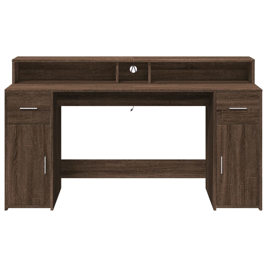 Scrivania con Luci LED Marrone Rovere 160x55x91 cm Multistrato
