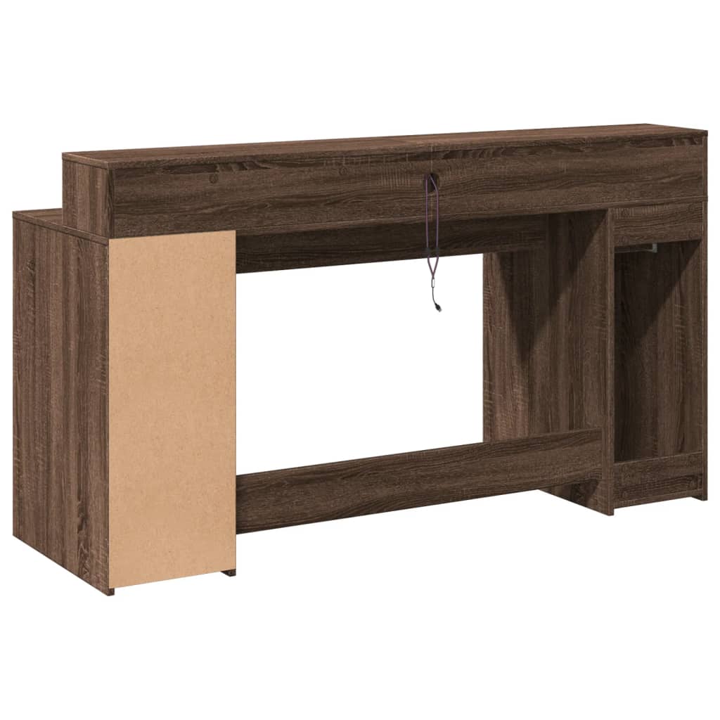 Scrivania con Luci LED Marrone Rovere 160x55x91 cm Multistrato | homemem39