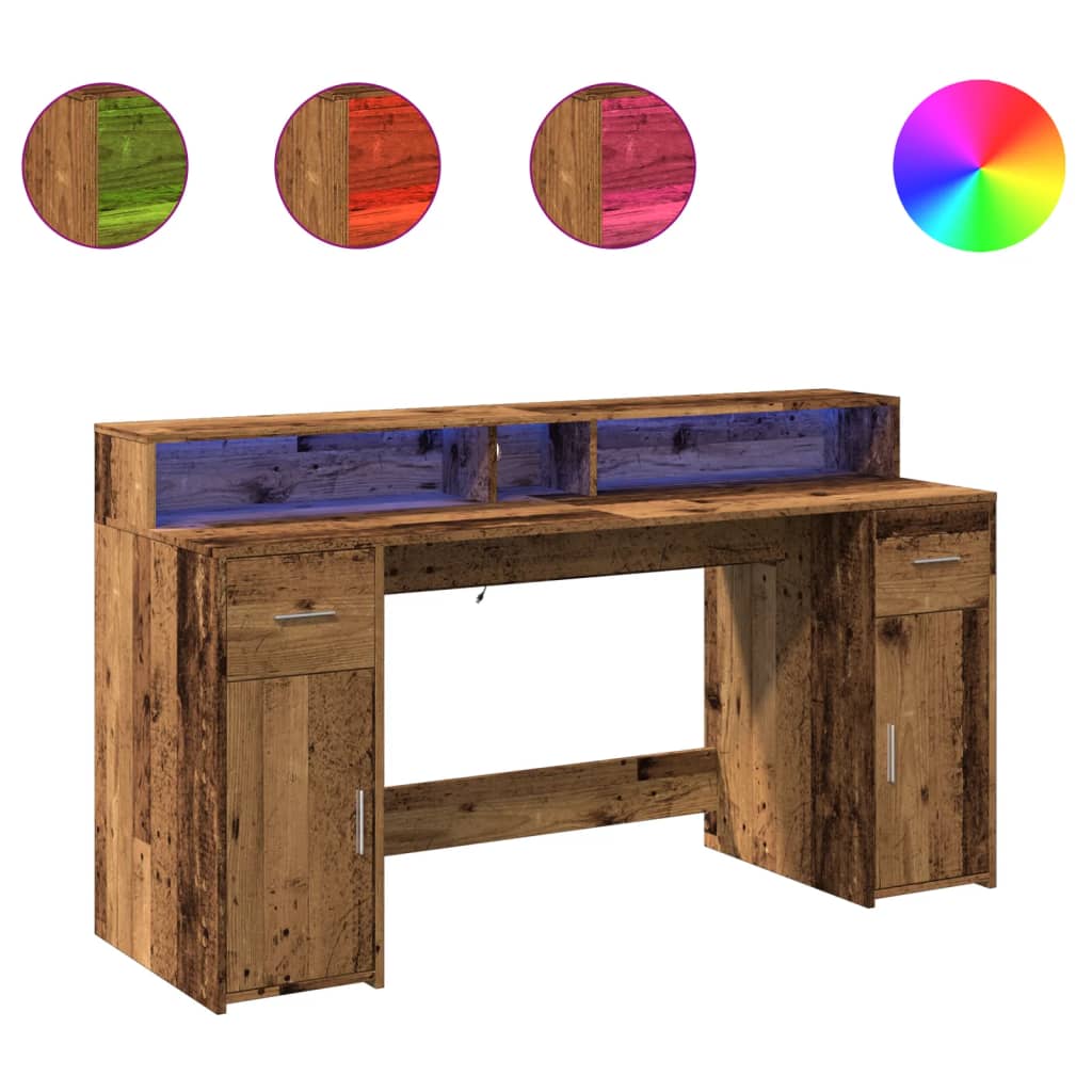 Scrivania con Luci LED Legno Antico 160x55x91 cm in Multistrato | homemem39