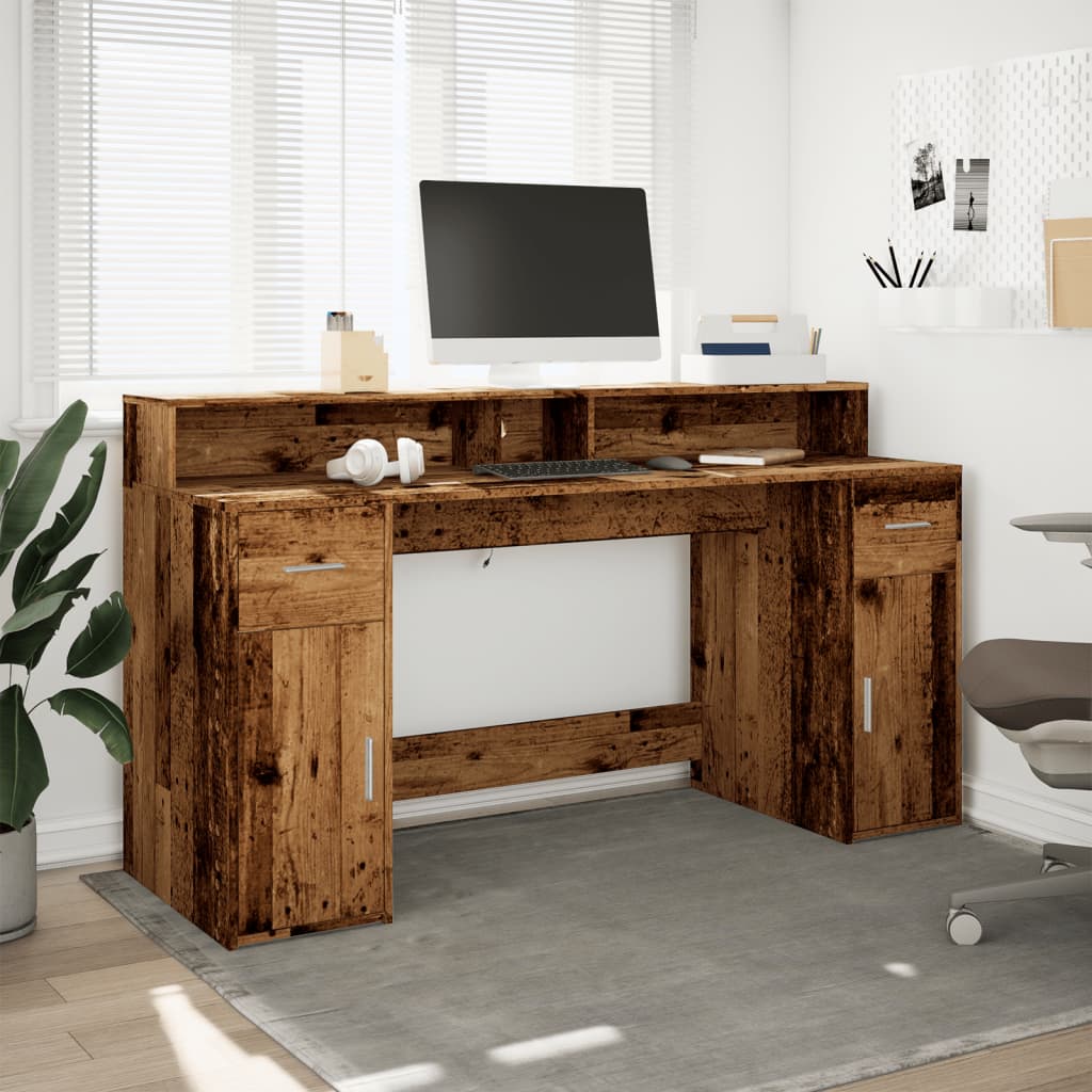 Scrivania con Luci LED Legno Antico 160x55x91 cm in Multistrato | homemem39