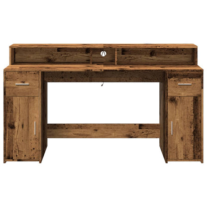 Scrivania con Luci LED Legno Antico 160x55x91 cm in Multistrato