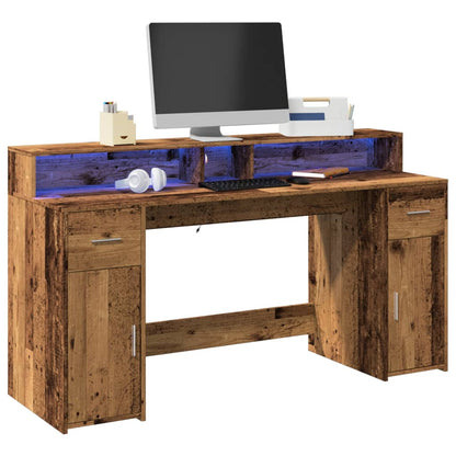 Scrivania con Luci LED Legno Antico 160x55x91 cm in Multistrato | homemem39