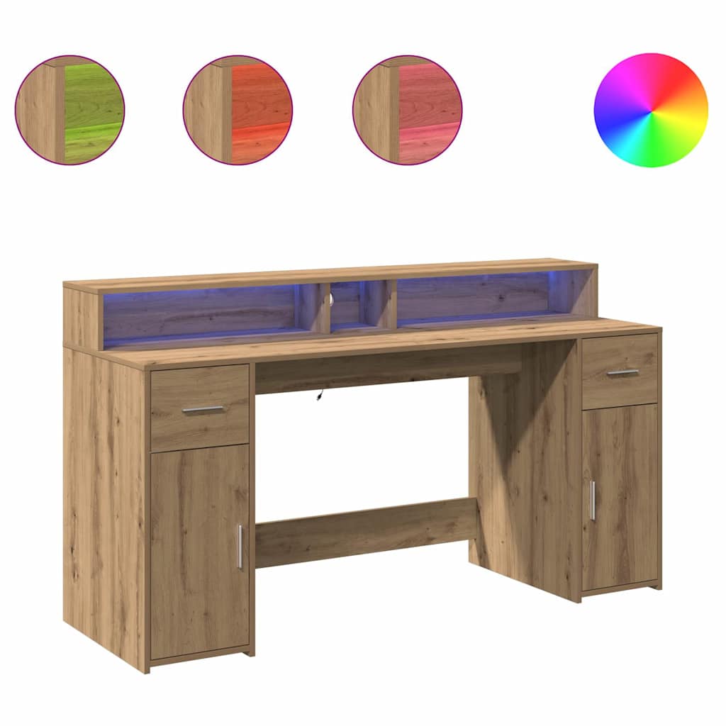 Scrivania con Luci LED Rovere 160x55x91 cm in Legno Multistrato