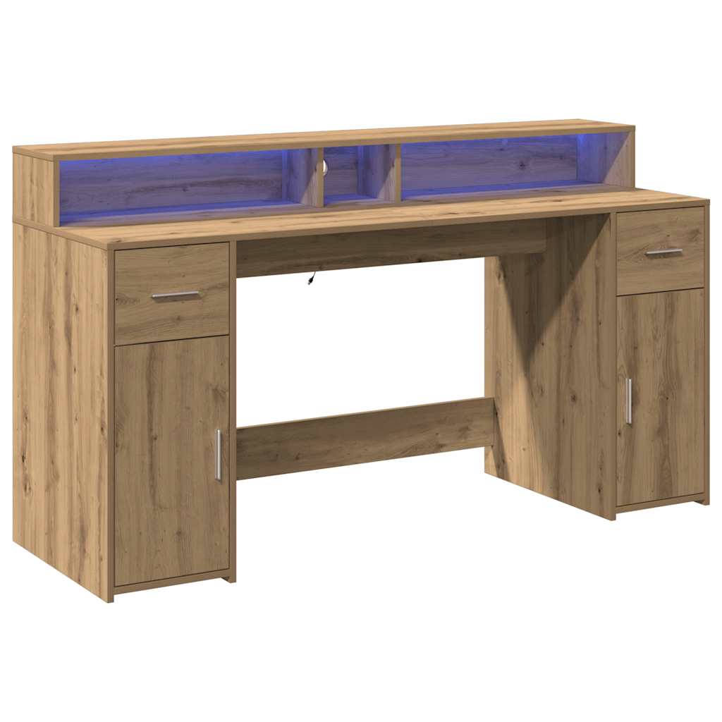 Scrivania con Luci LED Rovere 160x55x91 cm in Legno Multistrato