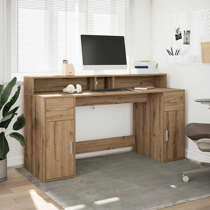 Scrivania con Luci LED Rovere 160x55x91 cm in Legno Multistrato