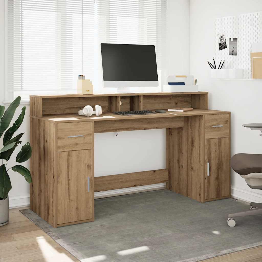 Scrivania con Luci LED Rovere 160x55x91 cm in Legno Multistrato