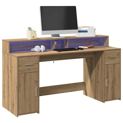 Scrivania con Luci LED Rovere 160x55x91 cm in Legno Multistrato