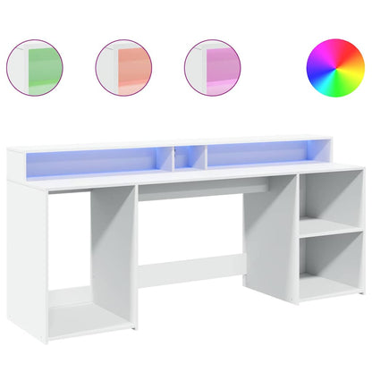 Scrivania con Luci LED Bianca 200x55x91 cm in Truciolato