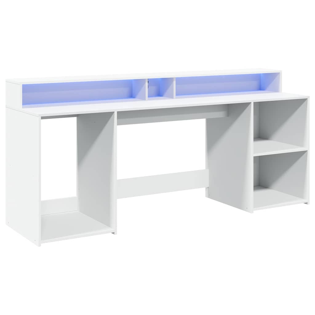 Scrivania con Luci LED Bianca 200x55x91 cm in Truciolato