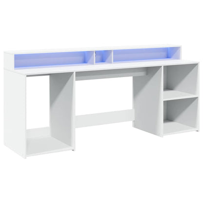 Scrivania con Luci LED Bianca 200x55x91 cm in Truciolato
