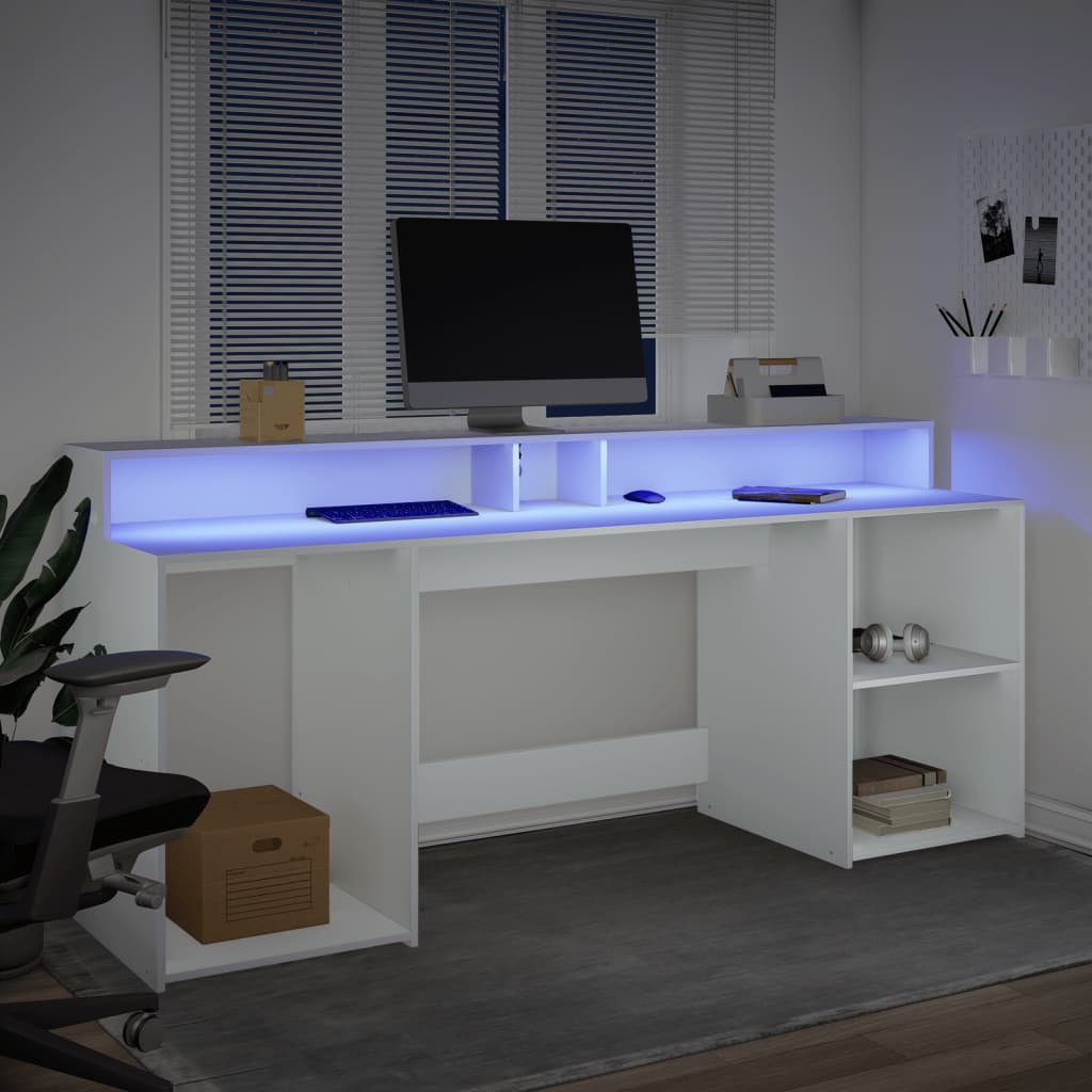 Scrivania con Luci LED Bianca 200x55x91 cm in Truciolato - homemem39
